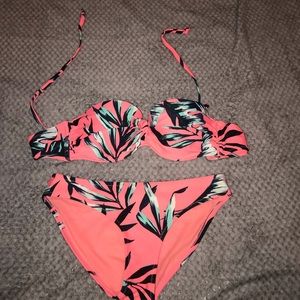 Neon pink, teal and black bikini